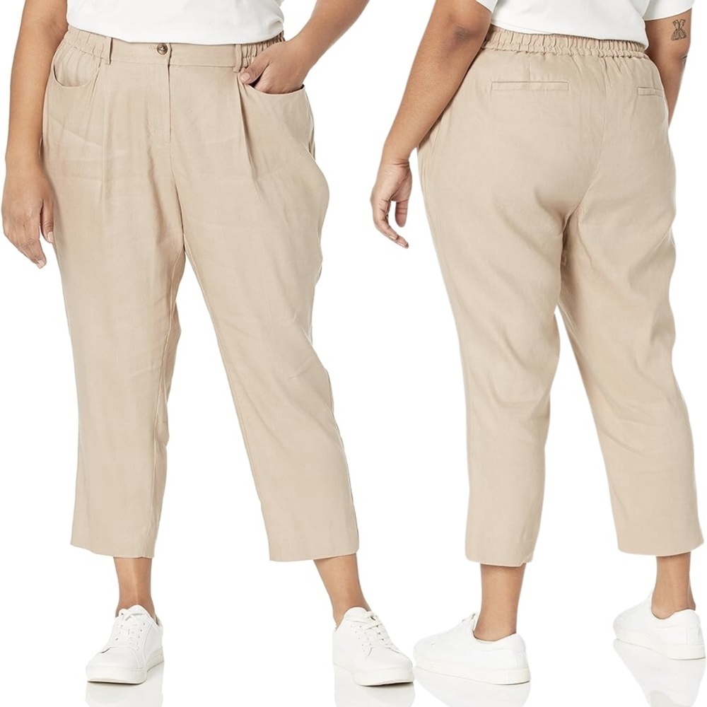 NWT Calvin Klein Elastic Band Linen Woven Stretchy Crop Pants Sz.